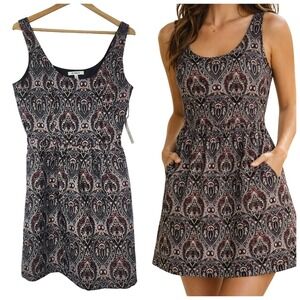 BB Dakota Syrah Red Paisley Tapestry Fit & Flare Mini Dress Womens 10 Jacquard